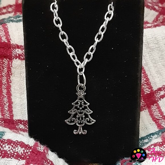 Silver Christmas Tree Silver Charmed Pendant Handmade Necklace - Picture 1 of 2